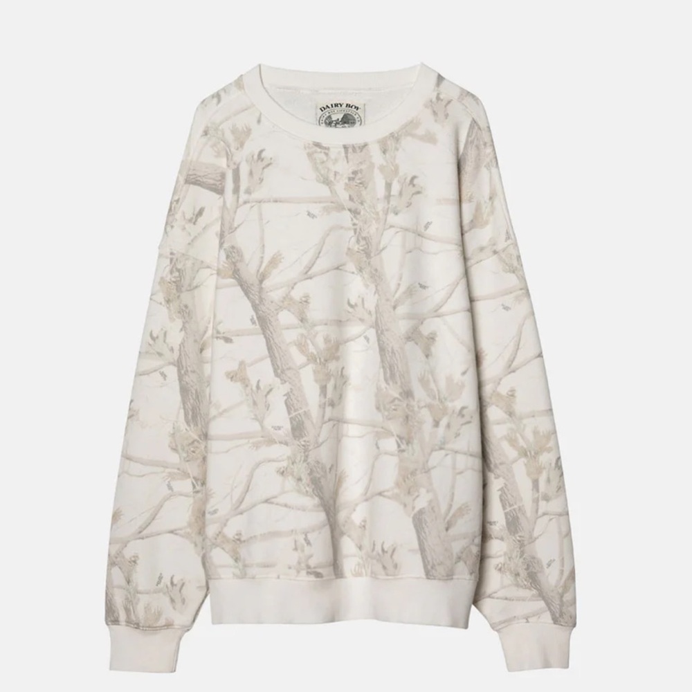 Light beige camo crew neck by Dairy Boy.